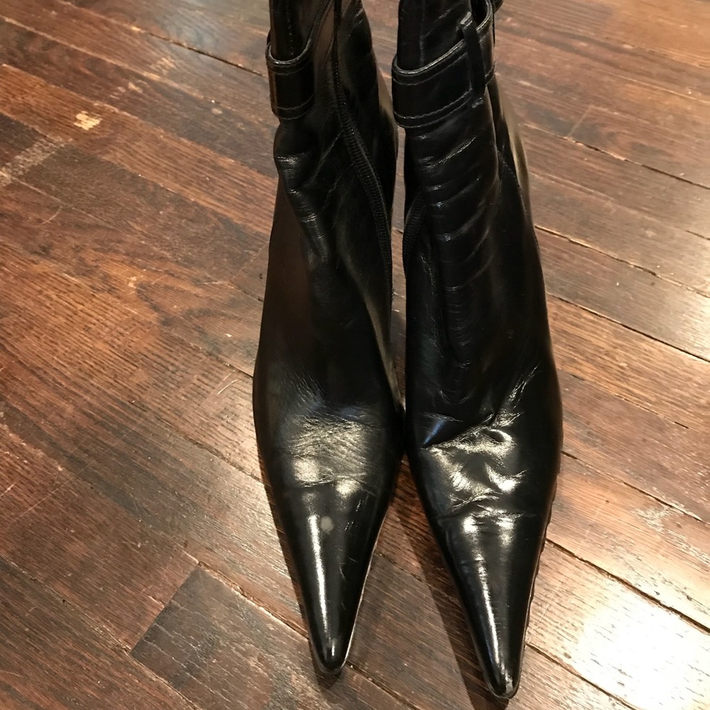 Real leather black elegant high heel boots